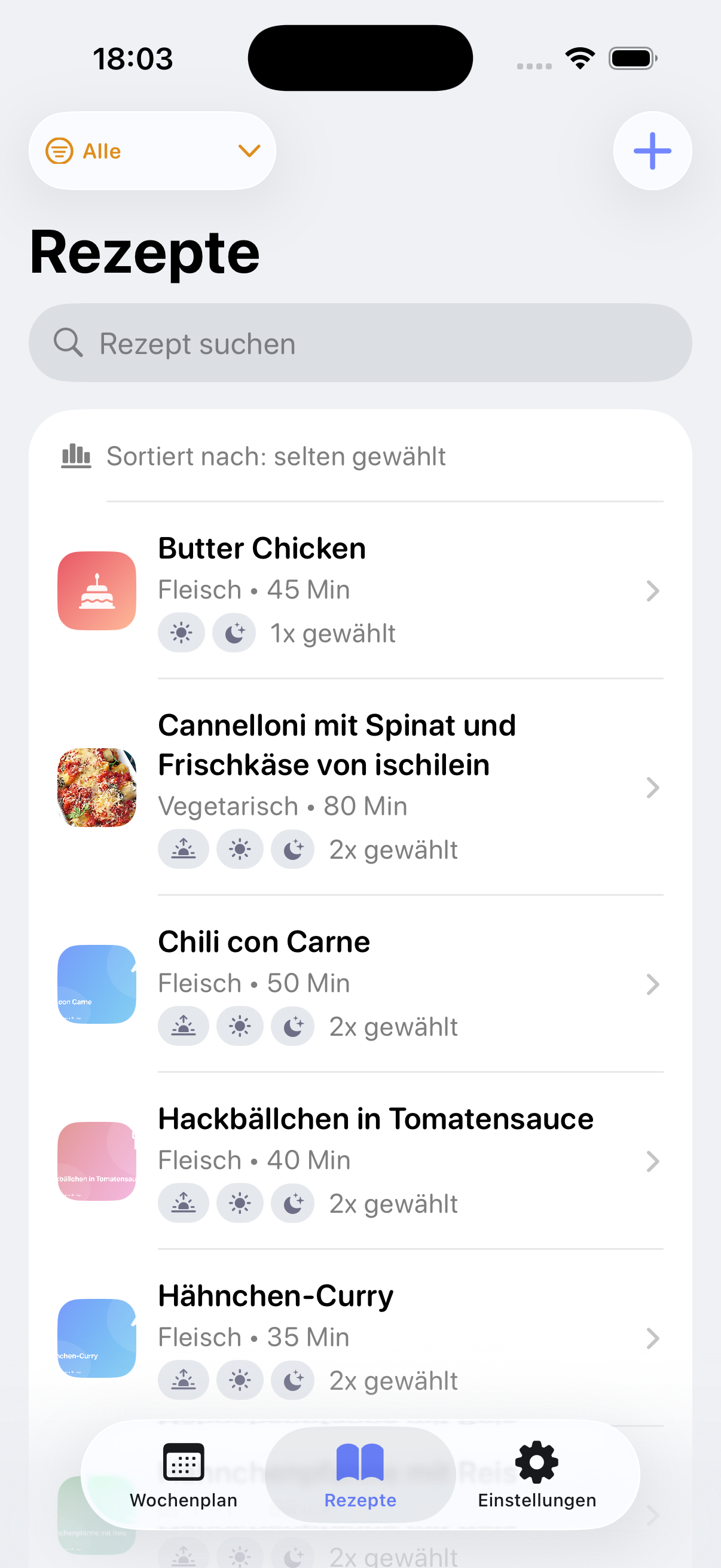 Rezepte-Ansicht von WasEssen Menüplan